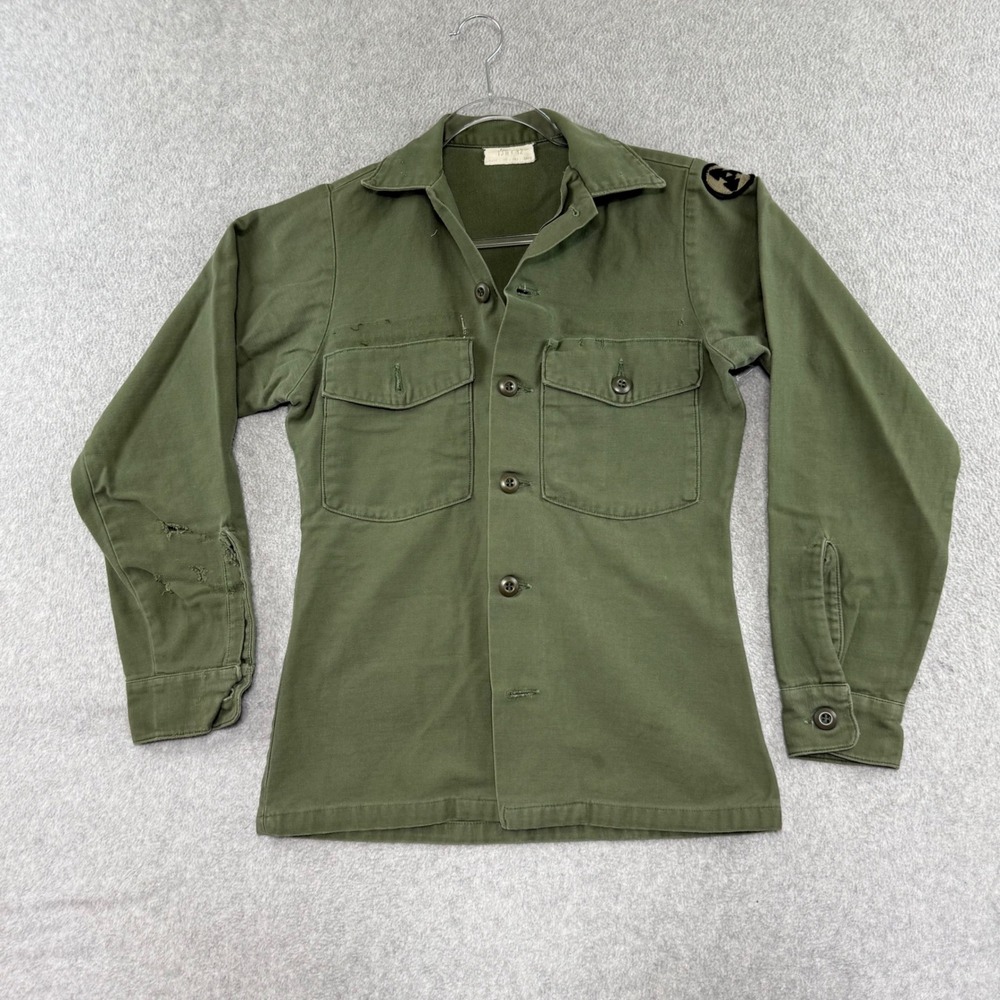 Military OG-507 Utility Shirt Mens XS 18x25 Green Vintage Army Field Shirt Patch